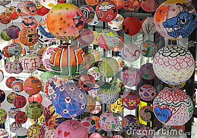 A group of Chinese lantern hanging on Happy new year Stock Photo