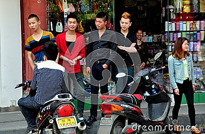 Pixian Old Town, China: Teens Hanging Out Editorial Stock Photo