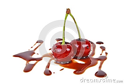 Group of chocolate covered cherries, white background Stock Photo