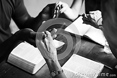 Group of christian people are praying together Stock Photo