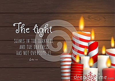 Group of Christmas candles with biblical quote Vector Illustration