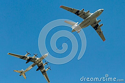 A group of civil aircraft flying in the sky Editorial Stock Photo