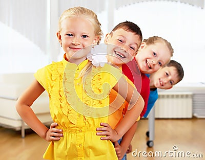 Group classmates standing in a row Stock Photo