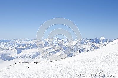 A group of climbers on Elbrus mountains Stock Photo