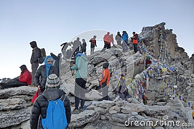 Climbers over the Kala Patthar, Gorak Shep, Everest Base Camp trek, Nepal Editorial Stock Photo