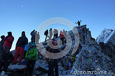 Climbers over the Kala Patthar, Gorak Shep, Everest Base Camp trek, Nepal Editorial Stock Photo