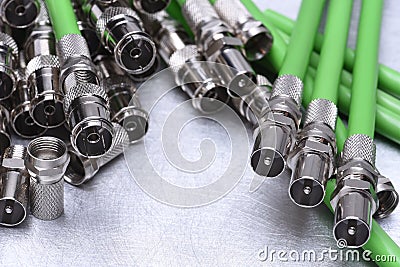 Group of coaxial tv connectors Stock Photo