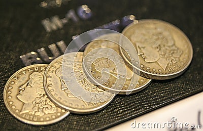 Group of coins for magicians Stock Photo