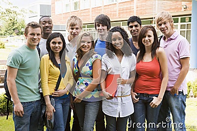 Group of college students on campus Stock Photo