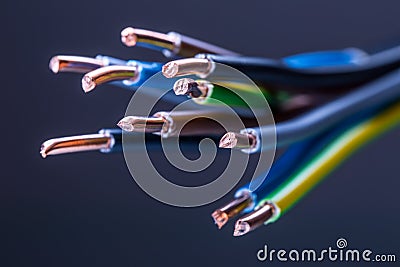 Group of colored electrical cables - studio shot Stock Photo