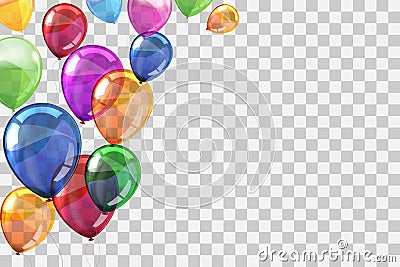 Group colored helium fly balloons on transparent background - vector Vector Illustration