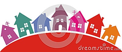 Group of colored houses, vector icon Vector Illustration