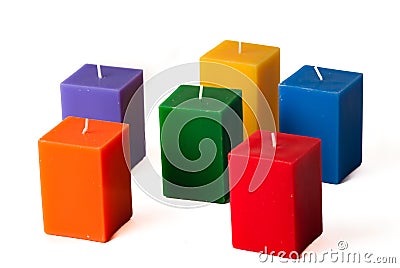 Group of colorful candles isolated in white backgr Stock Photo