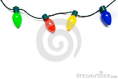 Colorful Christmas lights on a white background Stock Photo