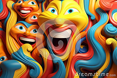 a group of colorful clown faces are in front of each other Stock Photo