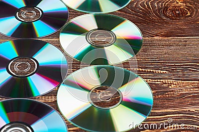 Group of colorful compact discs and copy space. Stock Photo