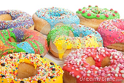 A group of colorful glazed donuts Stock Photo