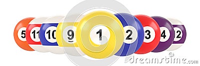 A group of colorful glossy billiard balls with numbers isolated on a white background Cartoon Illustration