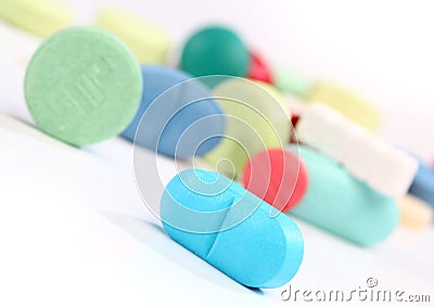 Group of colorful medicine pills Stock Photo