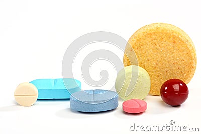 Group of colorful medicine pills Stock Photo