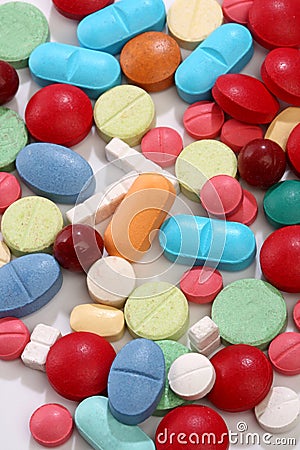 Group of colorful medicine pills Stock Photo