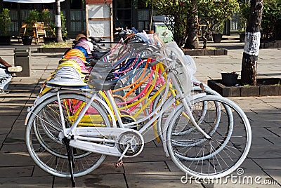 Group of colorful retro styled bikes Editorial Stock Photo