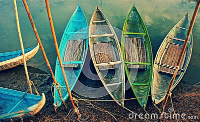 Group of colorful rowing boat, abstract curve Stock Photo