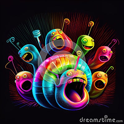 Group of surreal snails. Generative AI Stock Photo