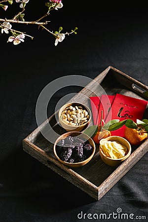 Group of colorful Vietnamese jam for Vietnam Tet holiday, also lunar new year of Asia, traditional preserved fruit from jujube, Stock Photo