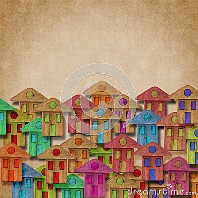 Group of colorful wooden houses - Build a new town concept image with copy space Stock Photo