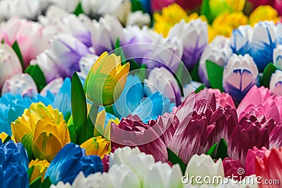 Group of colorful wooden tulips Stock Photo