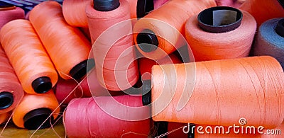 Group of colorful yarn on spool, yarn on tube, cotton, wool, linen thread Stock Photo
