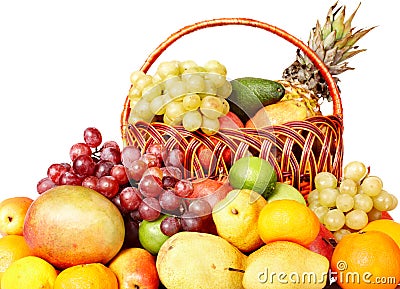 Group of colour fruit in basket. Stock Photo