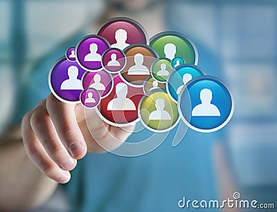 Group of contact icon displayed on a technology interface background - Network and communication concept Stock Photo