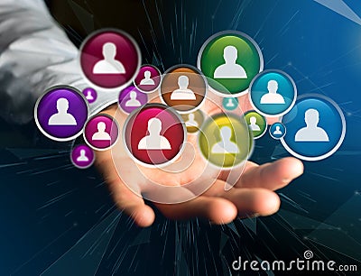 Group of contact icon displayed on a technology interface background - Network and communication concept Stock Photo