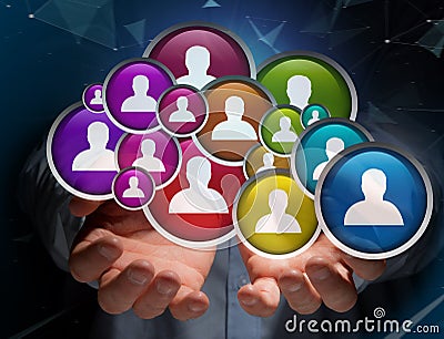Group of contact icon displayed on a technology interface background - Network and communication concept Stock Photo
