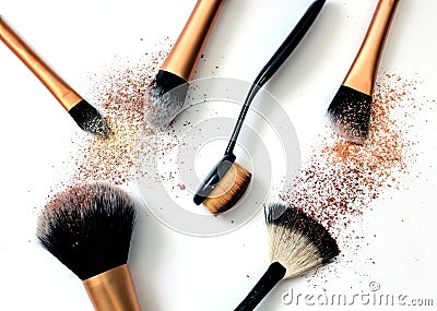 Group of cosmetic brushes on white background Stock Photo