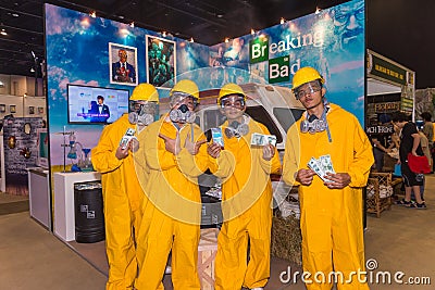 Group of cosplayer at Breaking Bad photobooth Editorial Stock Photo