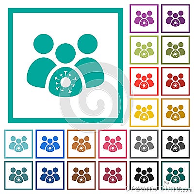 Group covid infection flat color icons with quadrant frames Vector Illustration