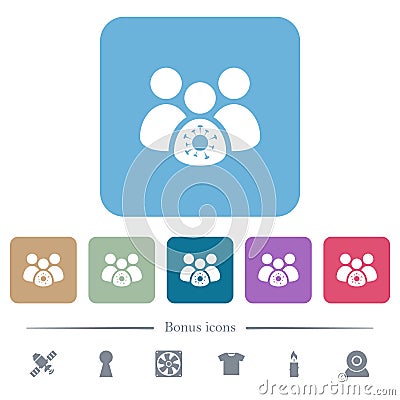 Group covid infection flat icons on color rounded square backgrounds Vector Illustration