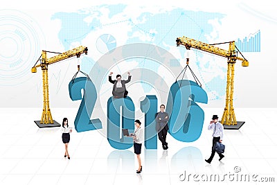 Group of creative workers with numbers 2016 Stock Photo