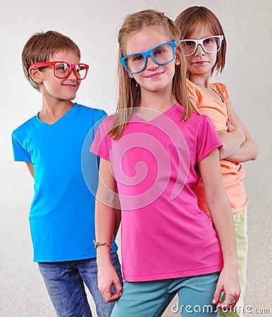 Group of cute kids with eyeglasses Stock Photo