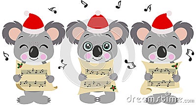 Group of cute koalas chorus singing Christmas songs Vector Illustration