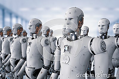 Group of cyborgs in factory Stock Photo