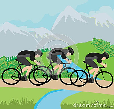 Group of Cyclists in the mountains Vector Illustration