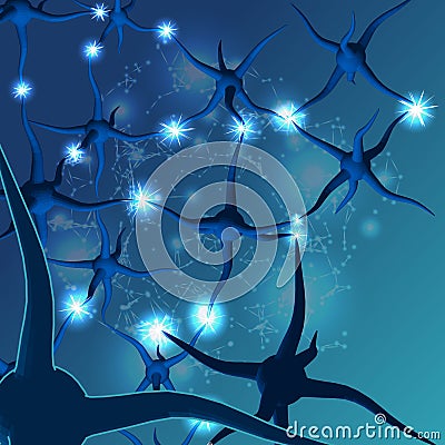 Group of 3d neurons in network. Science neuron system polygonal Vector Illustration