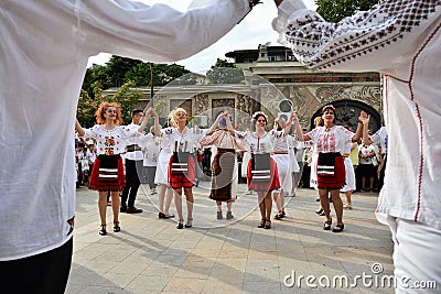 Group of dancers acting at `Ziua Iei ` - International Day of the Romanian Blouse at Constanta Editorial Stock Photo