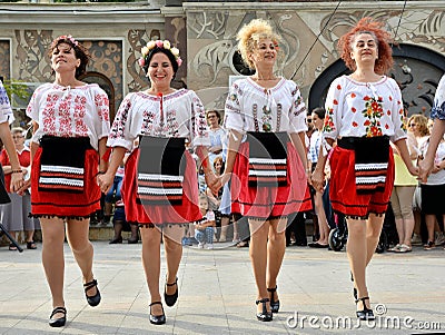 Group of dancers acting at `Ziua Iei ` - International Day of the Romanian Blouse at Constanta Editorial Stock Photo