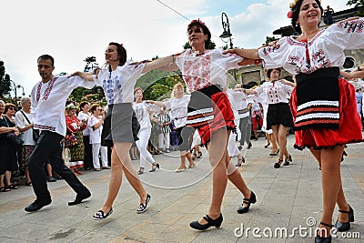 Group of dancers acting at `Ziua Iei ` - International Day of the Romanian Blouse at Constanta Editorial Stock Photo