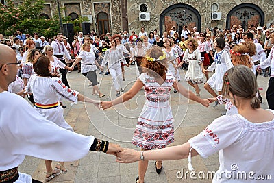 Group of dancers acting at `Ziua Iei ` - International Day of the Romanian Blouse at Constanta Editorial Stock Photo